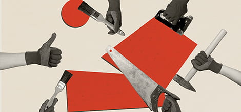 building collage hammer paint